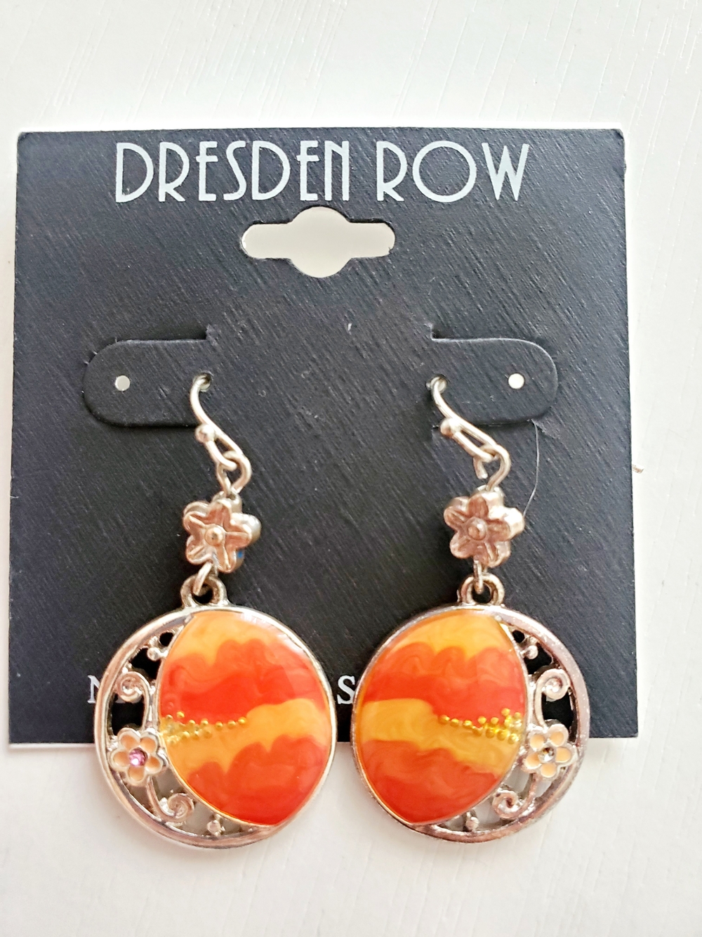 Orange Floral Drop Earrings